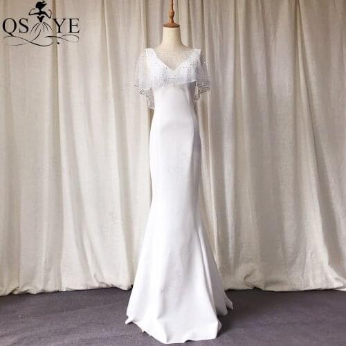 QSYYE White Evening Dresses Mermaid With Jacket Women Beading Shawl Prom Gown Sexy V Neck Party Dress Fitted Long Formal Gown