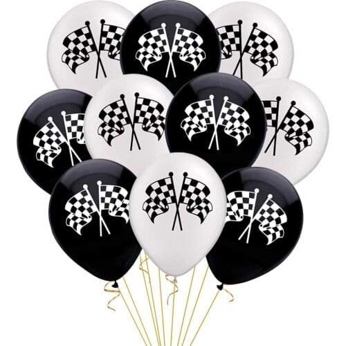 10pcs/lot 12inch Racing Flags Latex Balloon Motorbike Cars Black White Ballon Car Race Line Toys For Kids Party Home Decoration