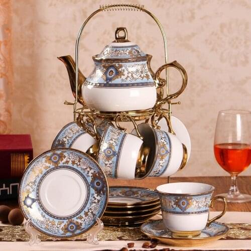 14pcs/set Europe high grade coffee cup set British Afternoon Tea cup set Advanced Porcelain Cup and Saucer Pot shelf Gift Box