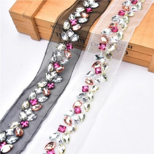 2yards/lot resin Blend sew on Crystal rhinestone Trim Beaded lace belt Trim For Corsage, Bridal Applique, DIY Wedding