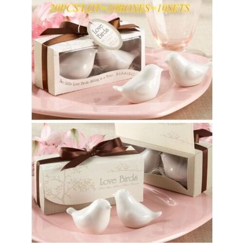 20pcs/lot(10boxes) Cute Wedding Gift Love birds ceramic salt and pepper shakers Wedding favors For Party decoration souvenirs