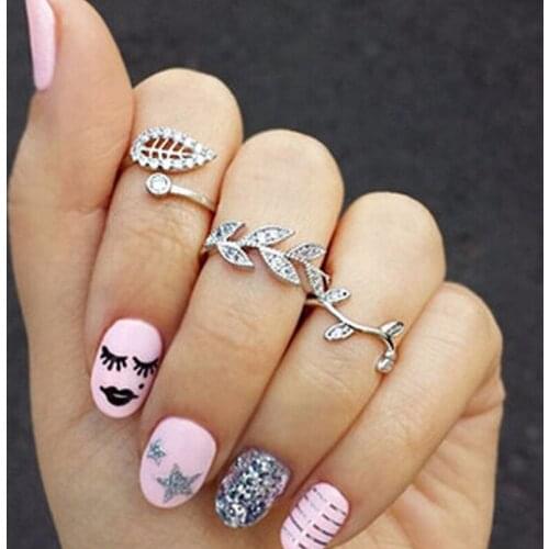 3pcs/set Gold Color Rhinestone Crystal Women Rings Femme Stacking Charm Leaf Midi Knuckle Ring Set For Women Anillos