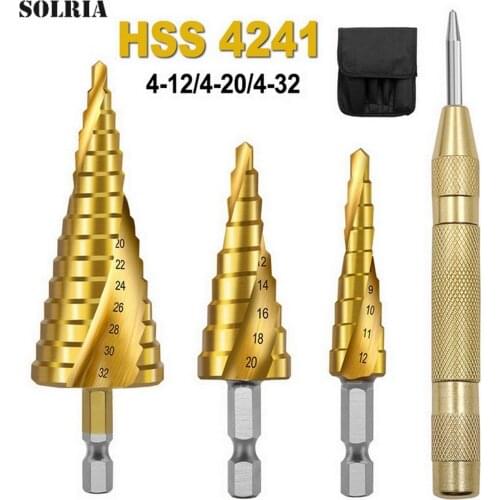 4Pcs/Set HSS Titanium Step Drill Bit Cone Taper Hex Shank Stainless Steel Drill Bit Metal Hole Cutter Metric Center Drill Kits