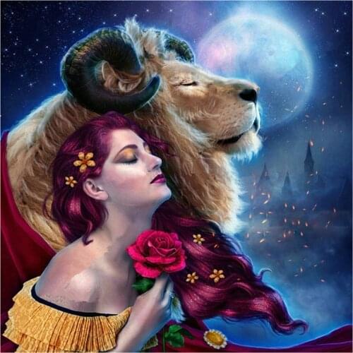 5d diy diamond painting lion woman sexy sticker full square / round canvas embroidery diamond mosaic 3d diamond art