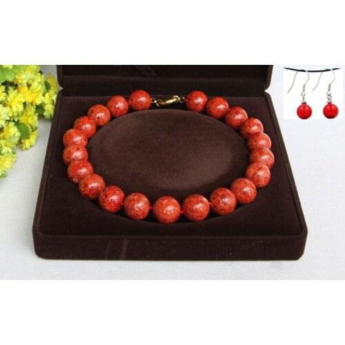 AAA 19mm natural round red sponge coral necklace 18inch earring