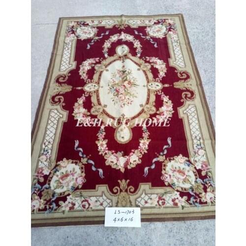 Free shipping 10K 4'X6' Aubusson Design needlepoint rugs,100% New Zealand wool rugs floral design