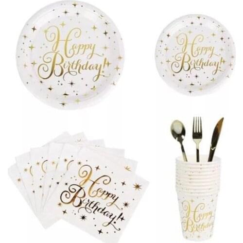 Gold Foil Paper Disposable Tableware for Happy Birthday Party Decorations Kids Adult Anniversary Party Birthday Balloons Supply