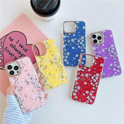 Double-sided plating cherry blossom holder stand phone case for iPhone 12 11 Pro max case 7 8 plus SE2 12mini XS MAX X XR cover