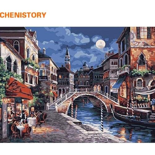 CHENISTORY Traditional Moonlight Town DIY Painting By Numbers Kit Acrylic Paint By Yourselve With Frame For Unique Wall Gift