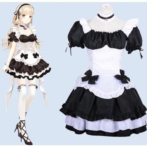 Black White Chocolate Halloween Costumes French Bowknot Maid Skirt Girls Woman Amine Cosplay Costume Waitress Party Costumes