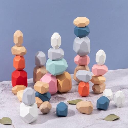 Childrens Wooden Colored Stone Jenga Building Block Educational Toy Creative Nordic Style Stacking Game Rainbow Wooden Toy Gift