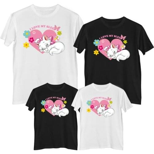 Disney The Aristocats Marie Cat T shirt Comfortable 100% cotton Fashion Woman T-shirts Girl clothes Mother and daughter dress
