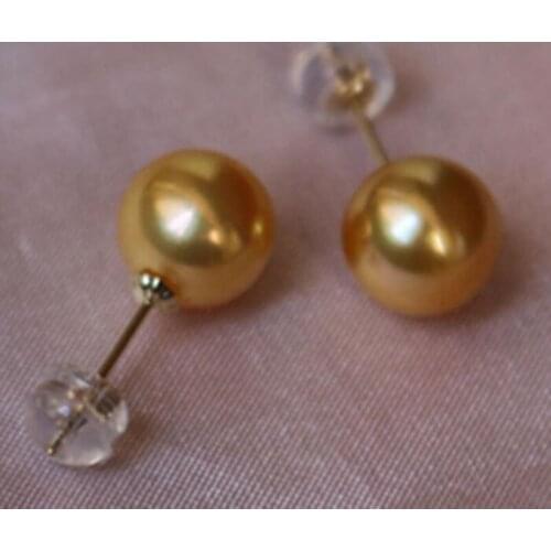 Elegant 10-11mmround south sea gold pearl earring 18k