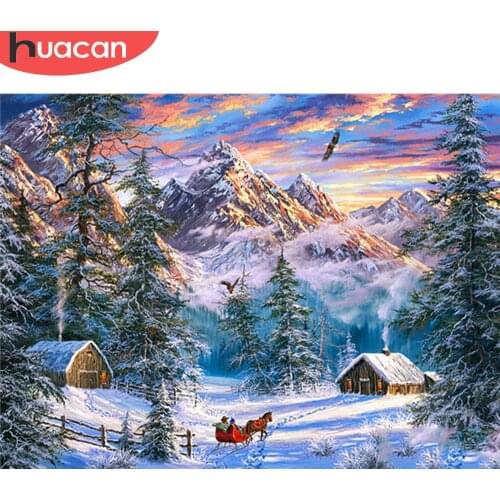 HUACAN 5D Full Drill Diamond Painting Winter Craft Kit Sale Diamond Mosaic Landscape House Picture Of Rhinestone Snow Needlework
