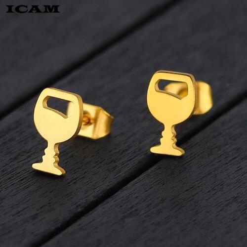 ICAM Fashion Jewelry Small Earings Black Stainless Steel Jewelry Tea Cup Stud Earrings for Women Brinco Femme aretes de mujer