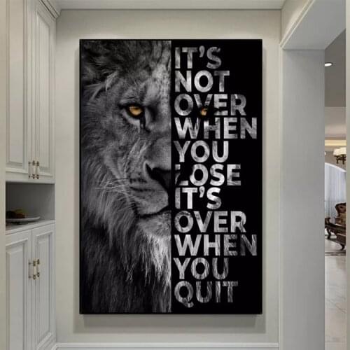 Animal Wall Decor Painting Lion Poster Its Over When You Quit Insparing Phrase Canvas Prints for Home Wall Decor Frameless