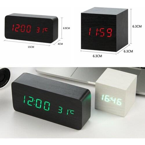 2021 Hot LED Alarm Clock Watch Table Voice Control Wooden Digital Despertador Electronic Desktop USB/AAA Powered Decor Cute