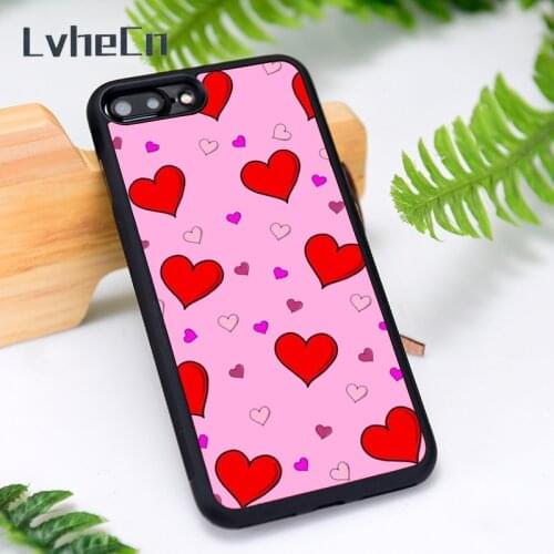 LvheCn Silicone Rubber Phone Case Cover for iPhone 6 6S 7 8 Plus X XS XR 11 12 Mini Pro Max Pink Heart Pattern