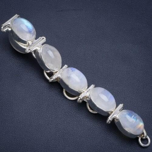 Natural Rainbow Moonstone Handmade Unique 925 Sterling Silver Bracelet 6.25-7.25" B4267