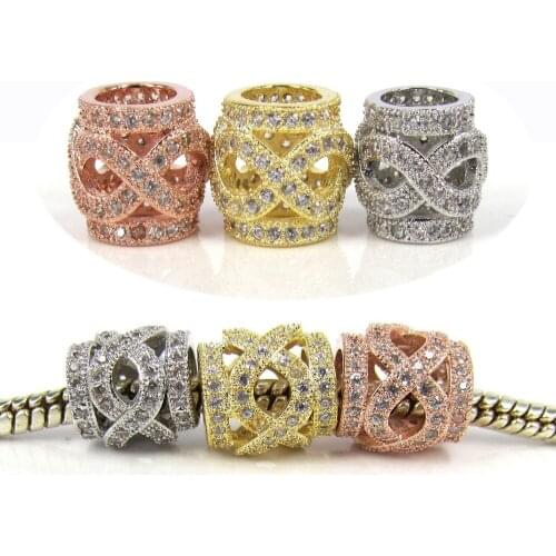 New 9mm Gold Plated Infinite Letter European Micro Pave Zirconium Stone Brass Beads Findings For Charm Pandora Bracelets Making