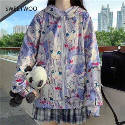 Autumn Anime Hoodie Fashion Kawaii Print Zip Up Hoodies Streetwear Harajuku Sweatshirt Korean Style Cute Women Hoodies