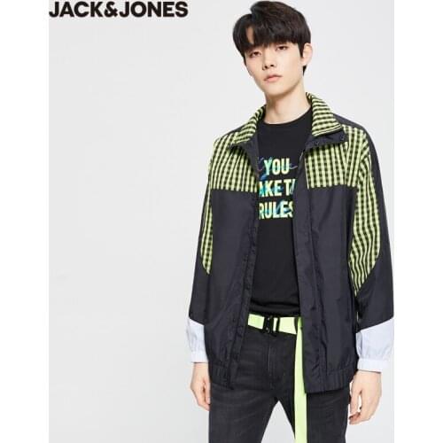 JackJones Mens Sporty Casual Plaid Splice Stand-up Collar Streetwear Jacket| 220221524