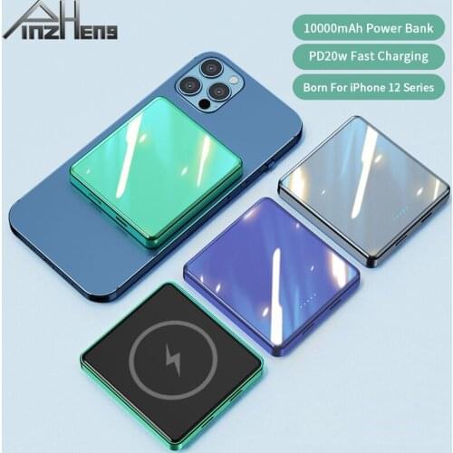 PINZHENG 10000mAh Wireless Power Bank For iPhone Xiaomi Power Bank Portable Charger Battery TypeC Mini Powerbank Digital Display