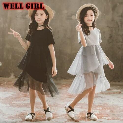 Girls clothes teens princess dress mid calf vestidos toddler kids children Korean fashion mesh layers tutu dress 4 to 14 yrs