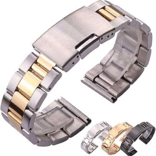 18 20 22 24mm Watch Band Strap Solid Stainless Steel Bracelet Silver Gold Black Straight End Watchbands Watches Accessories