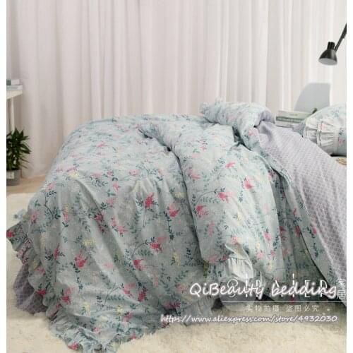 Luxury small floral garden princess cotton bed skirt bed linen cotton four-piece bed cover for home