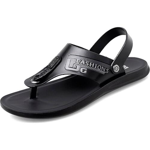 Leather Slipper for Man Casual Fashion Rubber Mens Flip Flops Summer Outdoor Comfort Breathable Beach Shoes Male Black Sandals