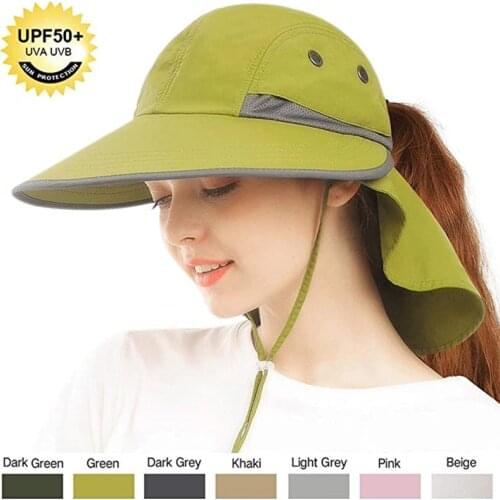 FURTALK Summer Sun Hat Ponytail Safari Hats for Women Wide Brim Fishing Hat with Neck Flap UPF 50+ Sun Protection Cap for Female