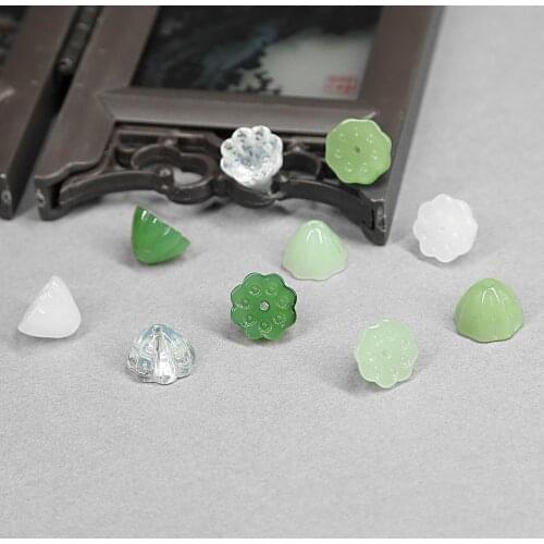 10Pcs/Lot Lotus Glass White/Green Beads DIY Jewelry Handmade For Making Sewing Accessories Clothes Craft Supplie