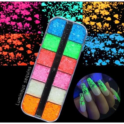 2021 Nail Art Luminous Sequins 12 Grid Accessories for Nails Art Decorations Fashion Ultra-Thin Five-Pointed Star Sequins