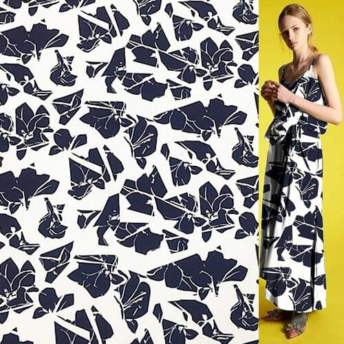 Navy blue abstract print pure silk crepe de chine silk fabric 18momme,SCDC1029