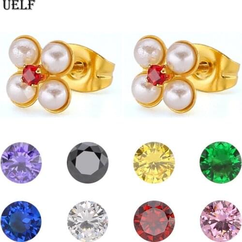 Uelf Fashion Cubic Zirconia Fancy Crystal Flower Stud Earrings for Women Girls Jewellery Valentine Day Gift Bohemia Bijoux