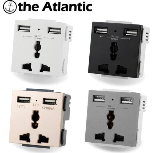 S Series- Universal Power Socket Dual USB Ports 10A 3 Pin Module Function Module DIY Free Combination Outlet Grounded 4 Colors