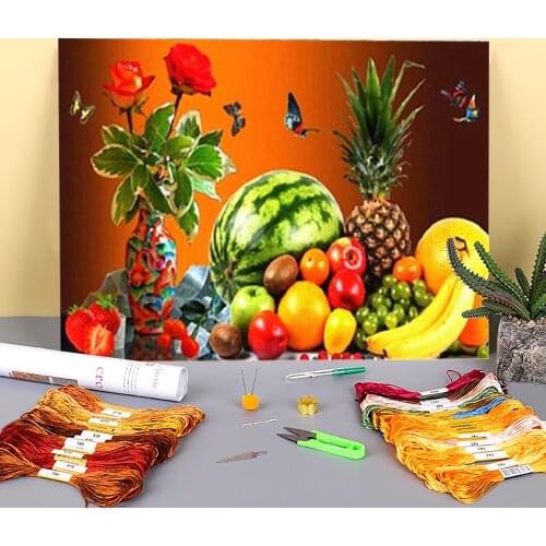 Fruit Pre-Printed 11CT Cross Stitch Patterns Embroidery DMC Threads Sewing Handiwork Hobby Handmade Wholesale Room Mulina