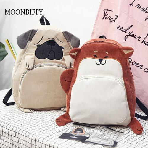 Japanese Cute Animal Pug Bag Original Cloth Backpack of Junior High School Students Autumn Schoolbag Female Gift
