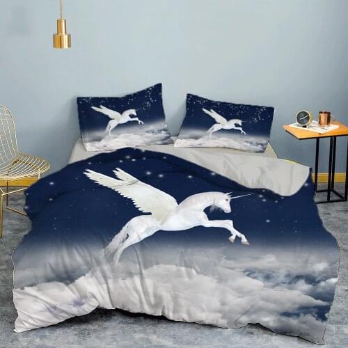ZEIMON Unicorn Bedding Sets Lovely Duvet/Quilt Cover Set Pillowcase King Queen Single Size For Kids Girls Boys Home Textiles