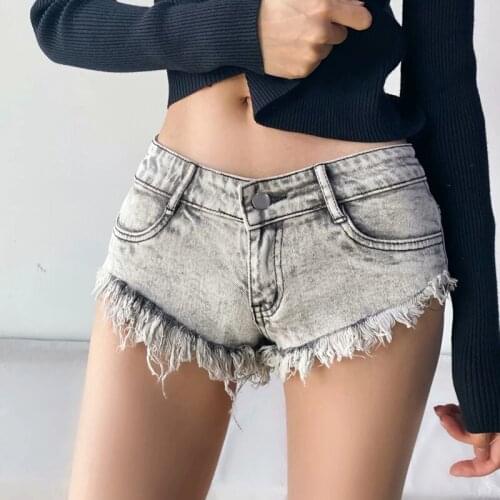 TVVOVVVIN Washed Sexy Short Denim Pants Womens Fashion 2021 Summer New Vintage Low Waist Rough Edge Sort Jeans JLTF