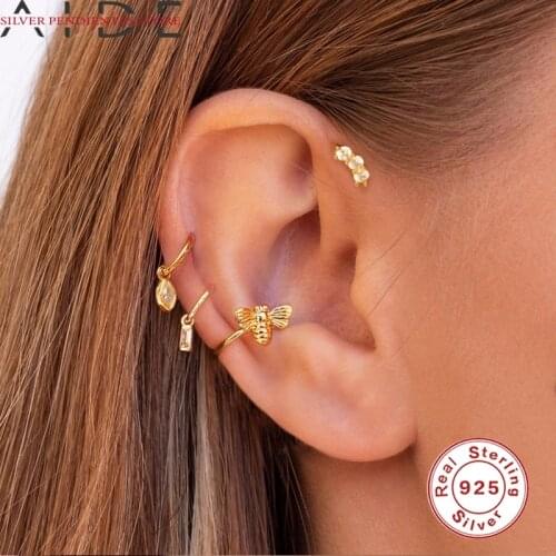 AIDE S925 Sterling Silver Earrings For Women Cartilage Horse Eye Diamond Round Hoops Earrings Gold Pendientes Fashion Jewelry