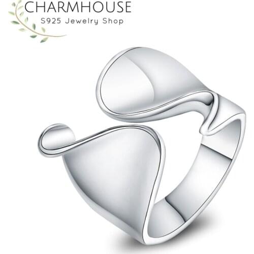 Pure 925 Silver Rings For Women Twisted Wide Ring Adjustable Wedding Band Anel Fashion Jewelry Accessorie Bague Anillo Bijoux