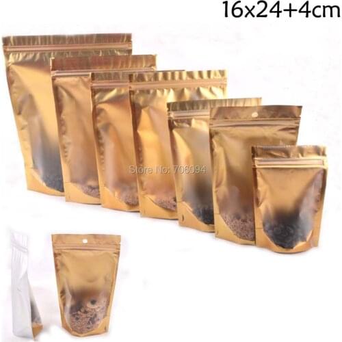 16x24+4cm(6.3''x9.5'') 200PCS Standup aluminium ziplock bag - Matte clear silver reclosable plastic pouch zipper seal