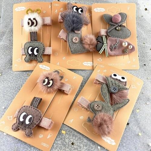 2pcs/set Children Cartoons Pompom Hairclip Kids Pearl Hair Clip Girls Handmade Barette Baby Luxury Hairpin Cute Hair Accessories