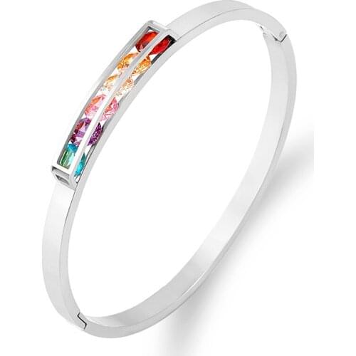 2021 New Simple Colorful Rhinestone Bracelet Titanium Steel Sliver Bangles For Women Jewelry Bracelets with Stones Accessories