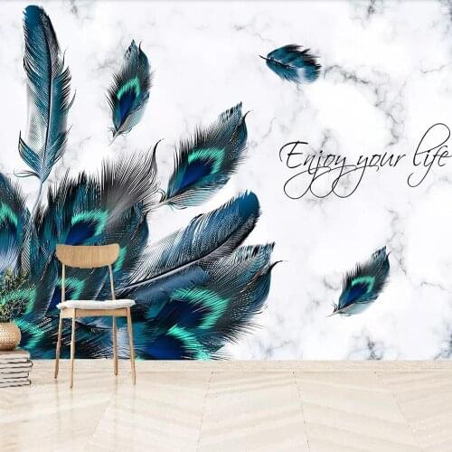Milofi custom large 3D wallpaper mural modern minimalist feather marble view background wall decoration wallpaper mural
