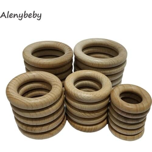 5pcs Nature Beech Wooden Ring Teether 40-70mm Wood circle Baby Infants Teething Round Ring Care Product DIY Wooden Teethers