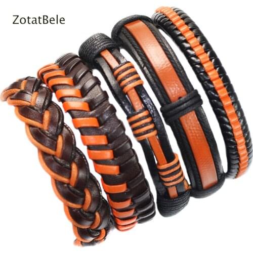 5Pcs Vintage Charm Bracelets Set For Men Woman Wristbands Braided Ethnic Tribal Leather Bracelet Bangles Party Jewelry X30