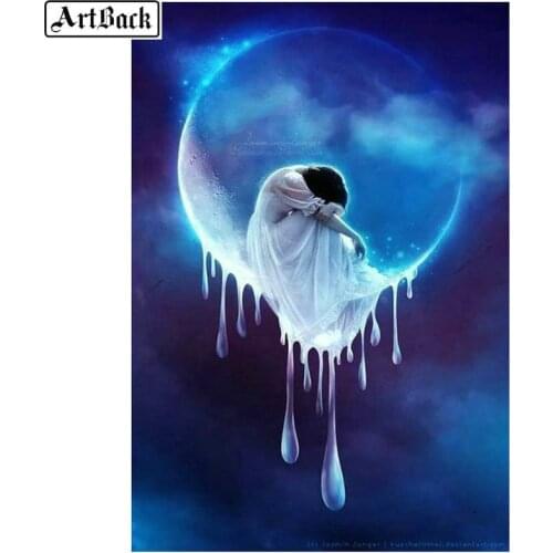 5d diy diamond painting girl moon landscape full square rhinestone mosaic art 100% resin round diamond embroidery wall sticker